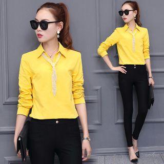 Plain Shirt With Embellished Neck Tie