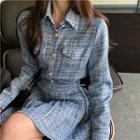 Tweed Long-sleeve Shirt / High-waist A-line Skirt