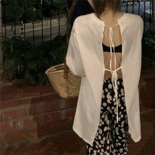 Tie-back Long-sleeve T-shirt / Floral Straight-cut Pants