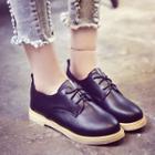 Faux Leather Round Toe Low Heel Oxfords