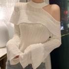 Long-sleeve Cutout Knit Top White - One Size