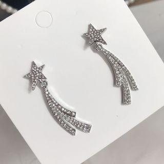 Star Rhinestone Dangle Earring 1 Pair - Silver Needle - Silver - One Size