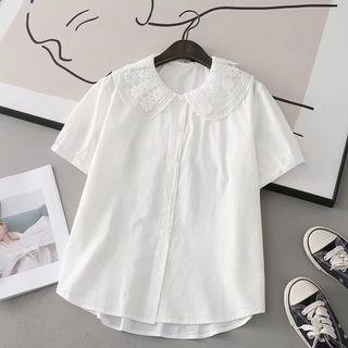 Short-sleeve Lace Collar Shirt White - One Size