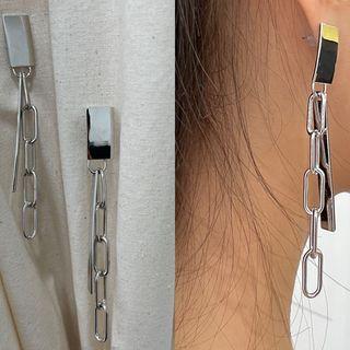 Bar & Chain Drop Earring Silver - One Size