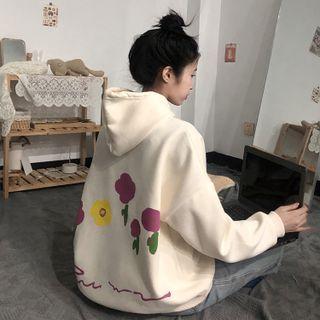 Long-sleeve Printed Hoodie Almond - One Size