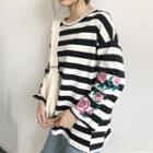 Long-sleeve Striped Floral T-shirt