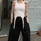 Spaghetti Strap Belted Top / Striped Wide-leg Pants