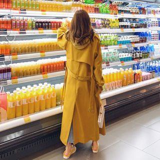 Plain Trench Coat With Detachable Hood
