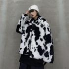 Cow Print Zip Fleece Jacket