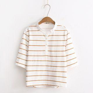 Stripe Stand-collar Short-sleeve T-shirt