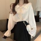 Lace Collar Bell-sleeve Blouse As Shown In Figure - One Size