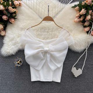 V-neck Bow Short-sleeve Top