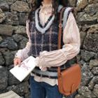 V-neck Tweed Vest Vest - As Shown In Figure - One Size