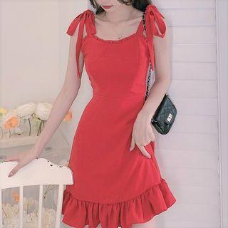Tie-shoulder Ruffle Hem A-line Dress
