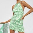 Halter-neck Pattern Print Knit Mini Dress