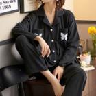 Loungewear Set : Long-sleeve Butterfly Print Top + Pants