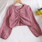 Frilled Long-sleeve Chiffon Cropped Blouse