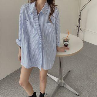 Long-sleeve Striped Shirt Light Blue - One Size