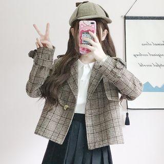 Notch Lapel Plaid Single-button Knit Jacket