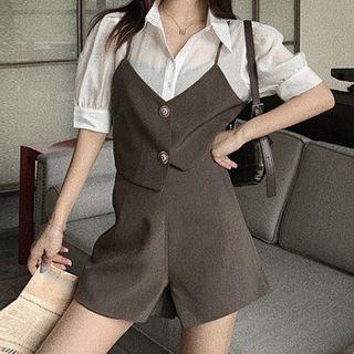 Puff Short-sleeve Shirt / V-neck Jumper Shorts