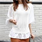 Inset Sleeveless Knit Top Balloon-sleeve Blouse