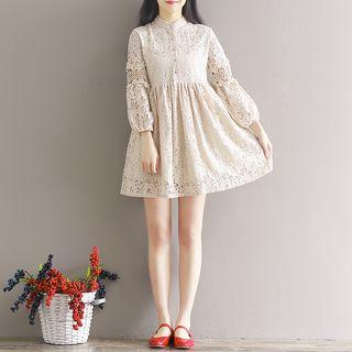 Lantern Sleeve A-line Lace Dress