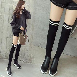 Faux Leather Yarn Panel Over-the-knee Boots