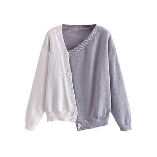 Two-tone Asymmetrical Cardigan Gray & White - S