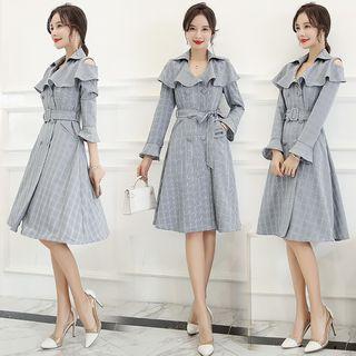 Plaid Double-breasted Long-sleeve A-line Dress