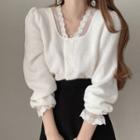 Long-sleeve Lace Trim Button-up Top