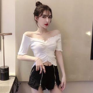 Elbow-sleeve Off-shoulder Knit Top