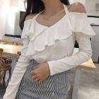Ruffle Off Shoulder Long-sleeve T-shirt