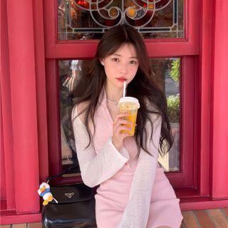 Halter-neck Knit Mini Sheath Dress / Cardigan