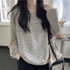 Striped Crew-neck Loose-fit Sweatshirt Striped - One Size