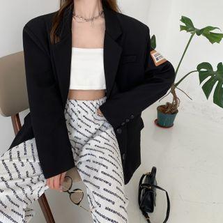 Plain Blazer / Lettering Wide-leg Dress Pants / Sleeveless Crop Top