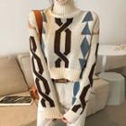 Turtleneck Geo Print Crop Sweater