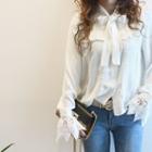Tie-neck Lace-detail Blouse