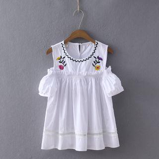 Flower Embroidered Cold Shoulder Blouse