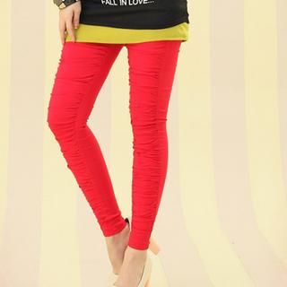 Elastic-waist Shirred Skinny Pants