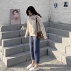 Mock-neck Sweater With Scarf / Cropped Knit Pants