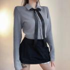 Long Sleeve Button-up Knit Polo Top