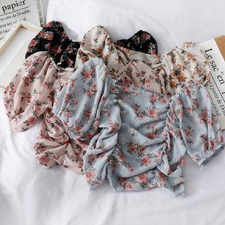 Boatneck Ruched Chiffon Crop Blouse