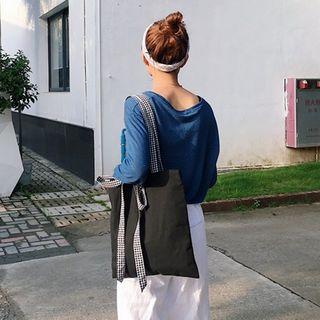Plaid-strap Shopper Bag