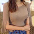 Slit-cuff Slim-fit Knit Top