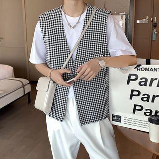 Houndstooth Open Front Vest