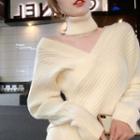 V-neck Plain Sweater Cream White - One Size