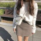 Plain Sweater / Plaid Mini Skirt