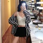 Sleeveless Knit Cropped Top / Long-sleeve Letter Striped Shirt
