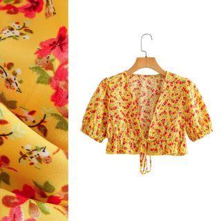 Short Sleeve Floral Print Crop Blouse