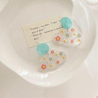 Cloud Flower Acrylic Dangle Earring 1 Pair - Silver Stud - Light Blue & White - One Size